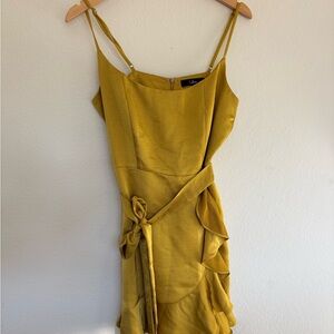 Lulu's Mustard Ruffle Wrap Mini Dress